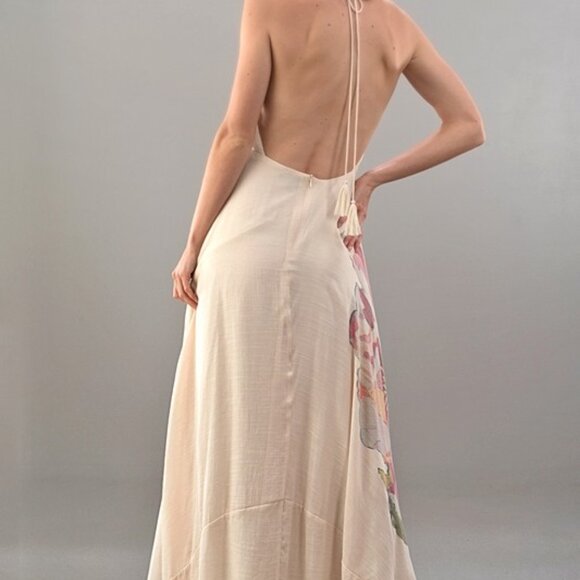 Floral Halter Maxi Dress in Cream and Pink - Picture 5 of 9